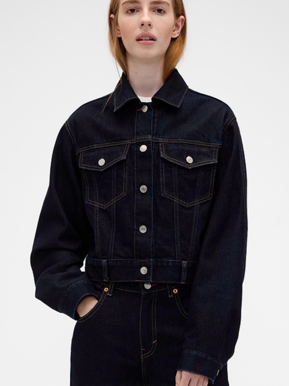NWT Gap X Victoria Beckham Dark Rinse Wash Denim Relaxed Crop Jacket Sz Medium